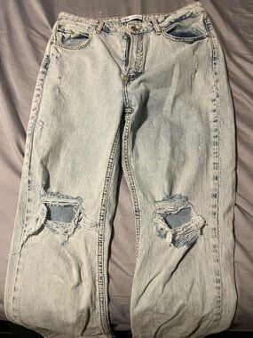 Zara Pale Blue Bootcut Jeans with Knee Rips